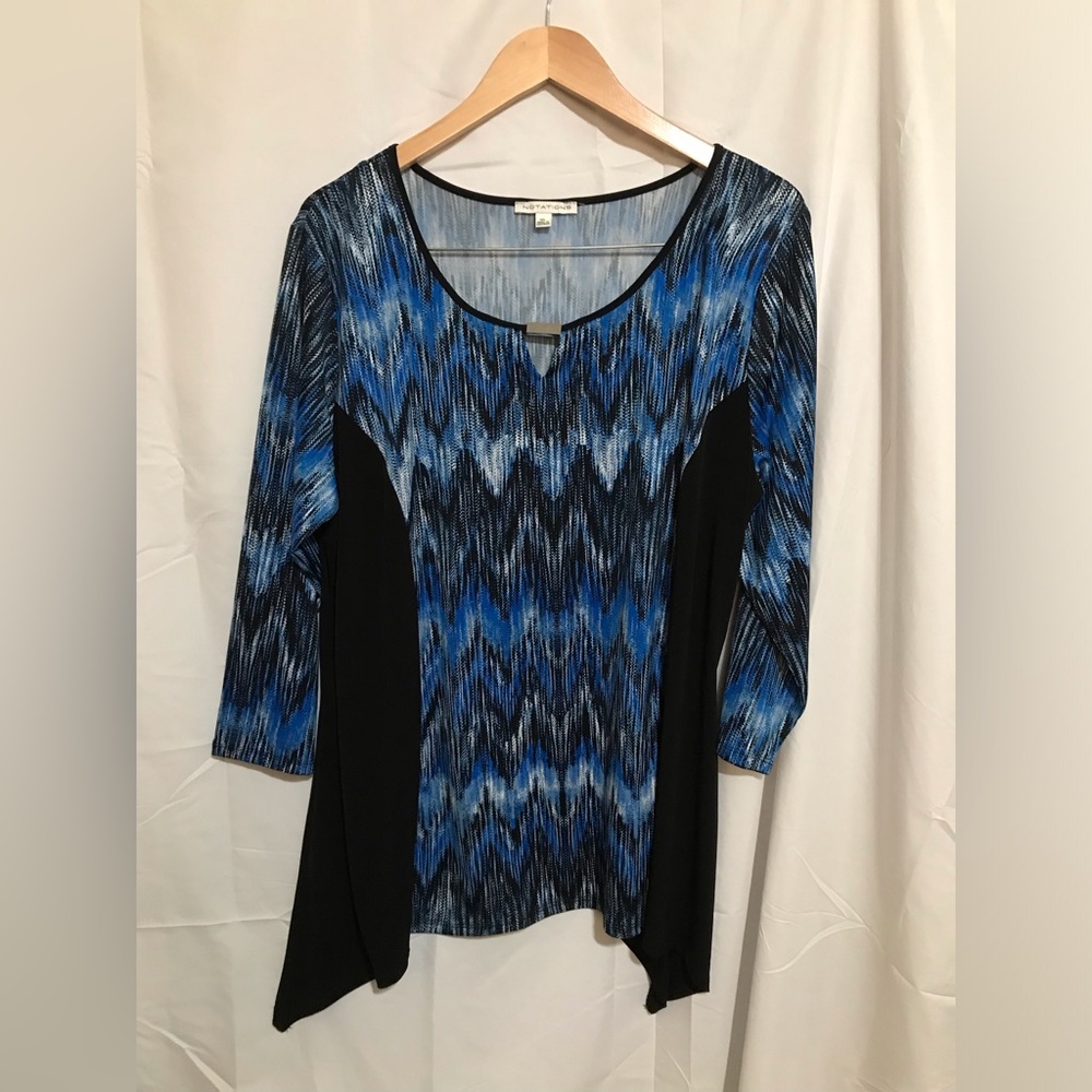 Notations Size XL Black Blue Patterned Scoop Neck Tunic Top Blouse Printed